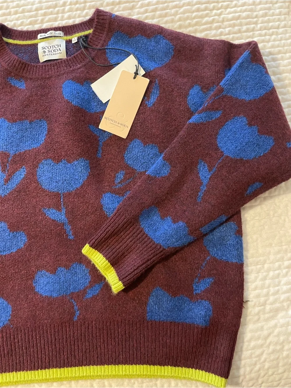 Scotch & Soda Blue Floral Pattern Burgundy Sweater